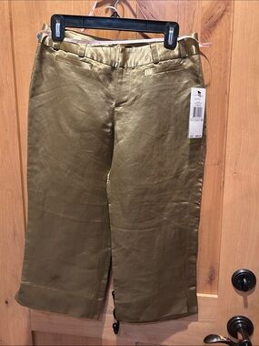 Kenneth Cole New York Metallic Olive-Gold Cropped Capris
